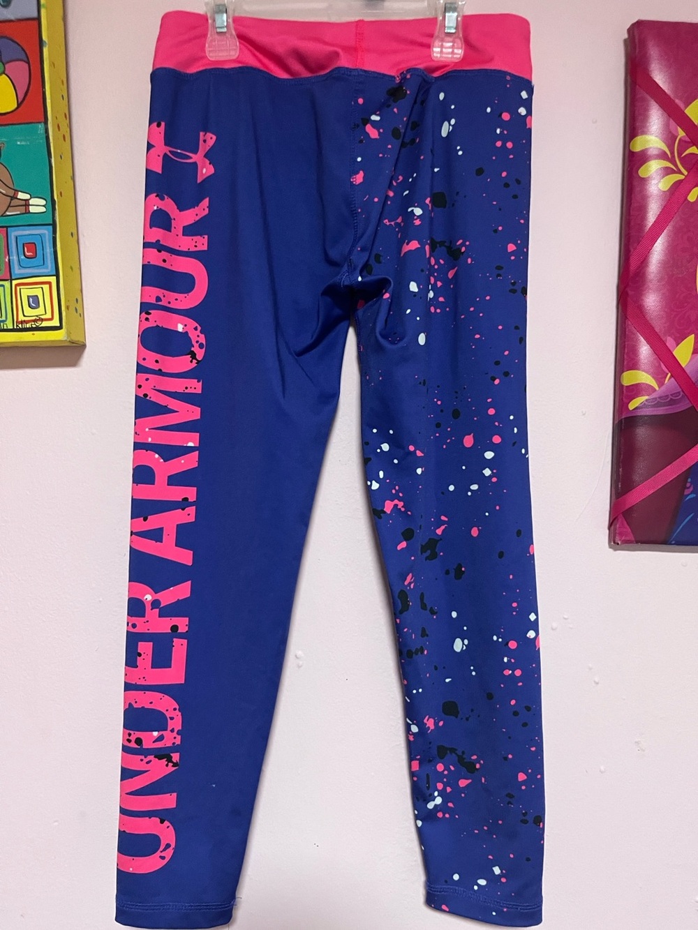 Under Armour Navy & Hot Pink Girls' Paint-Splatter Leggings